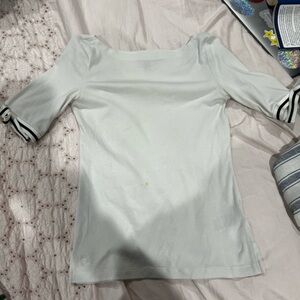 Lauren Ralph Lauren Ivory Blouse With Boat Neck and Bow Sleeves